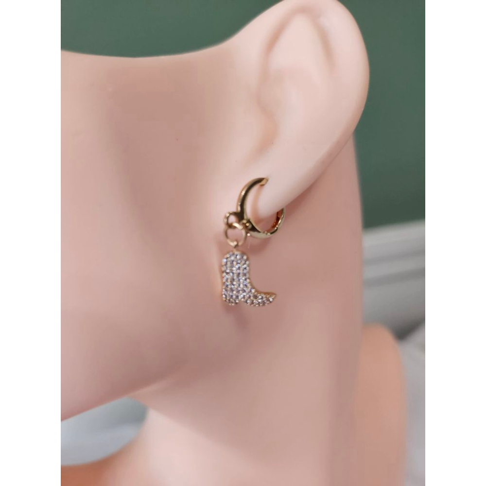 Gold Tone Cowboy Boot Dangle Earrings